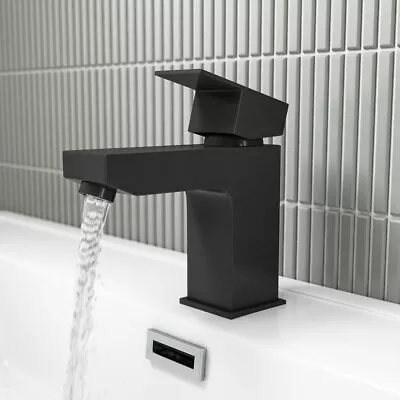 Black Basin Tap Mixer Small Mini Modern Bathroom Design Mono Lever Handle • £83