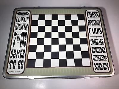Front Porch Classics 7 N 1 Games To Go In Tin Carry Case Chess Cards Dominoes • $15.99