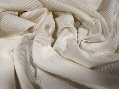 Cotton Spandex Stretch Rib  Jersey Fabric Per Mettre - Plain - Light Cream • £3.99