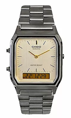 Casio Men's Vintage Ana-Digi Quartz Cream Dial Stainless Steel Watch AQ230GG-9A • $64.50