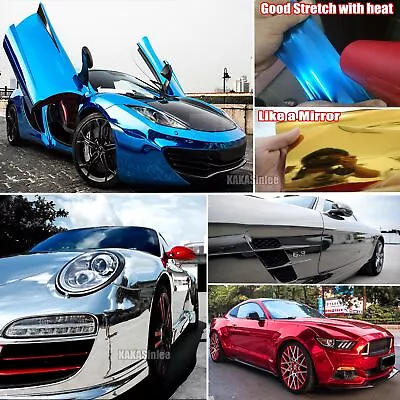 Stretchable Metallic Car Mirror Chrome Vinyl Wrap Reflective Sticker Air Free US • $272.24