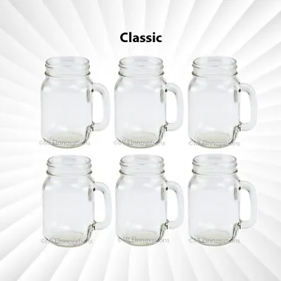 Mason Jar Mug Classic Clear Handle Cup Drinking Mugs Cups Glasses Jars NEW 16oz • $32.94