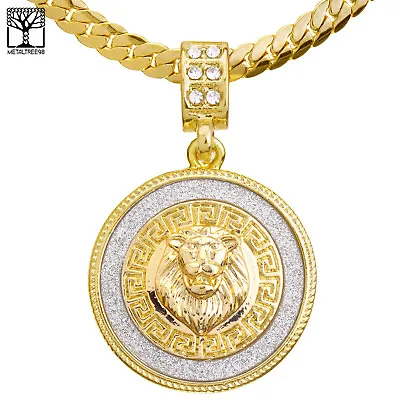 Men's Iced Gold Tone Lion Medallion Pendant 20  / 24  Chain Necklace MCP 2048 G • $13.99