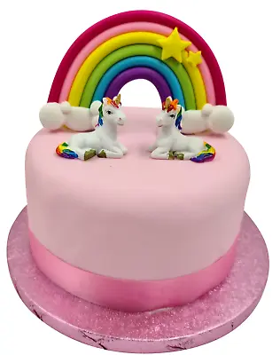 Rainbow & 2 Unicorn Cake Topper Birthday Party Decorations Girls Reusable Theme • £7.99