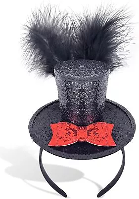 Black Mini Top Hat Headband Fascinator Feather Top Hat For Halloween Carnival Ma • $25.05