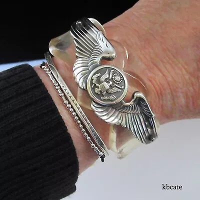 Vtg Wwii Sterling Silver Carved Lucite Sweetheart Air Crew Pilot Wings Bracelet • $129.99