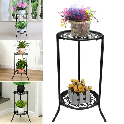 2 Tier Plant Pot Stand Flower Metal Holder Shelf Display Garden Outdoor Indoor • £7.95