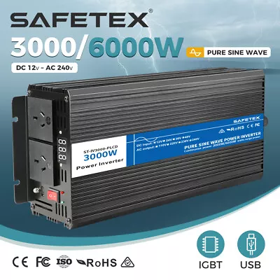 Safetex 3000W/6000W Pure Sine Wave Power Inverter 12V To 240V Caravan Boat Car • $239.99