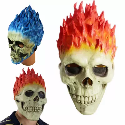 Halloween Flame Skeleton Helmet Face-cover Inspired Ghost Rider Mask Headgear • $12