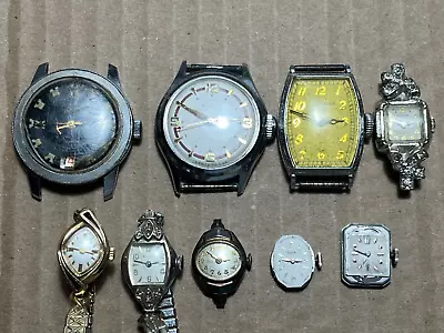 Lot 9 Antique To Vintage Wrist Watches Movts 6 Jeweled 3 Non-J 3 Bulova-Elgin • $89