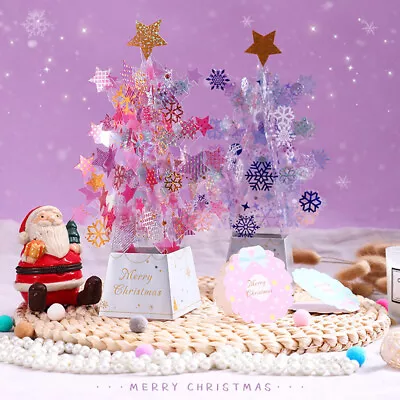 3D Merry Christmas Greeting Cards Crystal Christmas Tree Wishes Blessing Cards • $11.89