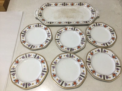 £5 • Buy Soho Pottery, Solian Ware Rectangular Serving Plate & 6 Matching Tea Plates