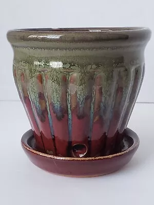 $82.49 • Buy Vintage Pottery Plant Pot Small Brown Tan Drip Glaze Ceramic Boho Bohemian Decor