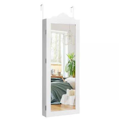 Mirror Jewelry Cabinet Lockable Wall/Door Mounted Wooden Jewelry Armoire • £49.95