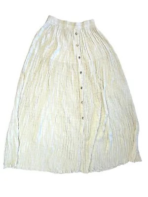 Maxi Broom Skirt Western Beige New Frontier Long Elastic Waist Sz L 28”-36” VTG • $18.50