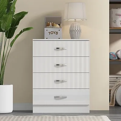 High Gloss White Chest Of Drawers 4 Drawer Bedroom Furniture Storage Cabinet • £49.99