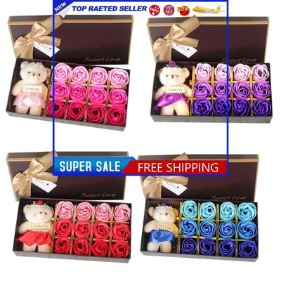 $11.87 • Buy Fake Faux Soap Roses With Bear In Box For Her Valentines Day Gifts For Women