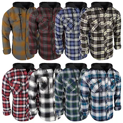 Hooded Flannel Shirt Mens Plaid Hoodie Button Up Flap Pockets True Fit Up To 4X! • $26.95