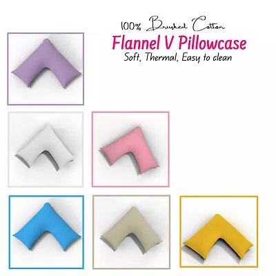 Flannel V Pillowcases Covers 100% Brushed Cotton V Pillow Cases Washable74x34cm • £5.99