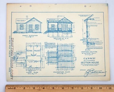 $24.99 • Buy Vintage 1918 Blueprint Chicago And North Western Railway No. 2 Section House