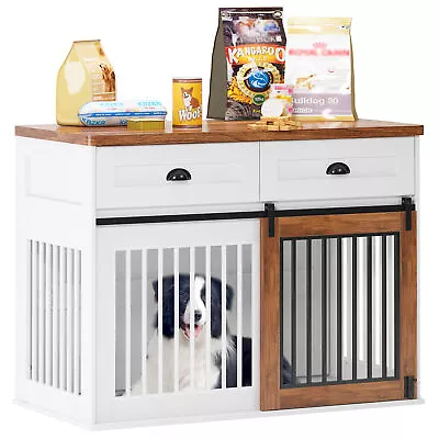 Dog Cage Furniture Style Dog Cage Wooden  Double Door Side Cabinet Dog Crate • $274.39