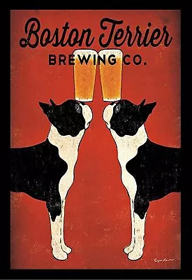 FRAMED Boston Terrier Brewing Company By Ryan Fowler Vintage Advertisement • $44