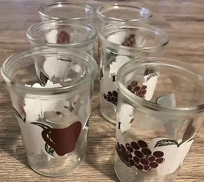 Bama Jelly Jars Juice Water Glasses Grape Apple Strawberry Set Of 6 Vintage • $15