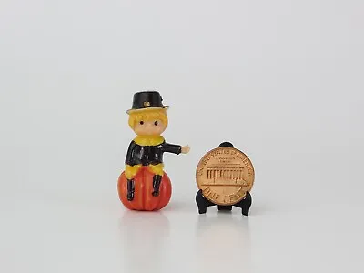 Vintage Miniature Hard Plastic Pilgrim Boy Sitting On A Pumpkin Figurine • $1.99