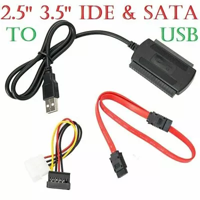 USB 2.0 To SATA/PATA/IDE Cable Power Cord Adapter For DVD Hard Disk Drive UK New • £5.99