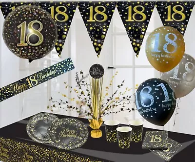 18th Birthday Black Gold Themed Party Decorations Balloons Bunting Banners • £3.35