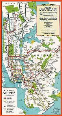 1944 Hagstrom Map Of New York City Subway Lines For Military Personnel Poster • $24