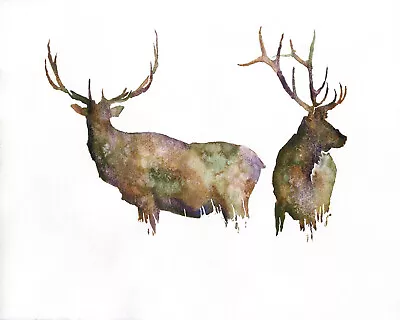 Watercolor Painting Elk Fine Art Home Decor Landscape Artwork Wall Art (print) • $124.99