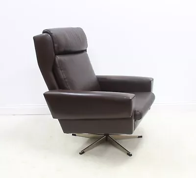 Vintage Danish Lystager Lystolet Brown Leather Swivel Chair • £420