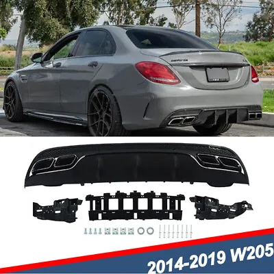 Rear Diffuser + Exhaust Tips For Mercedes Benz W205 C300 C350 AMG-Line 2014-2019 • $265.99