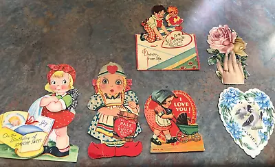 Valentine's Day Card Lot ~6~ Girl Doll Stroller Cradle 1930's  Vintage • $8