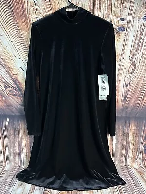 NEW Vintage KC Spencer Womens Size 8 Black Velour Velvet L/S Dress Mock Neck NOS • $64.39