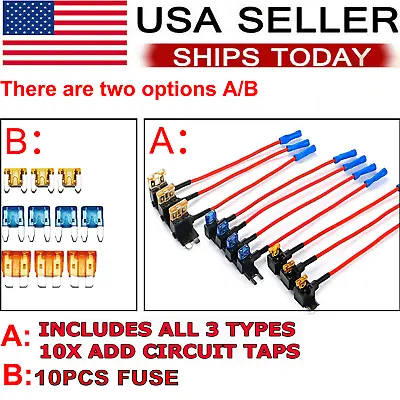 10pc 12V Car Add-a-Circuit Fuse Adapter W/ Standard & Mini Tap Blade Fuse Holder • $6.98