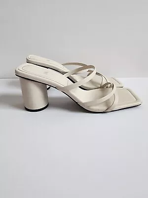 Zara Ivory Strappy Sandals Block Heel Square Toe Shoes Sz.38 7.5  • $25