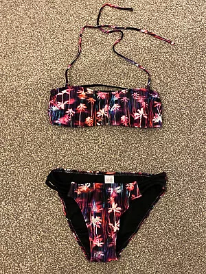 £10 • Buy Bandeau Bikini Set Size 10 Black Pink Halter Neck New Padded Bra Top Swim Beach