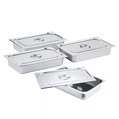 4 Pack Steam Table Pan Set 14qt Full Size Stainless Steel Food Pans With Lids • $33.98