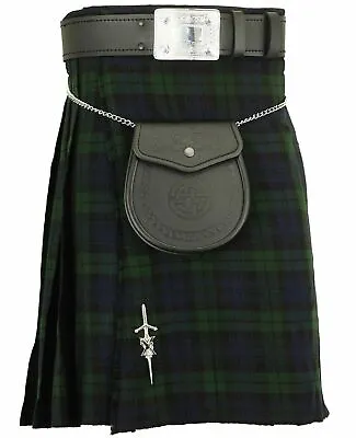 Scottish Mens Black Watch Kilt 16oz Traditional Highland Skirt 8 Yard Tartan • £31.50