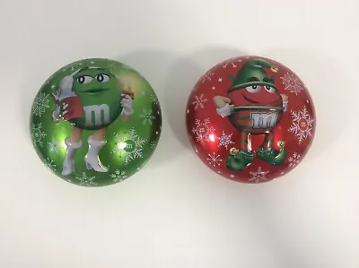 M&M's Lot Of 2 Green & Red Christmas Round Tin Container - Excellent Condition • $10.79