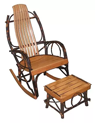 In-Stock- Amish Hickory & Oak Rocking Chair With Foot Stool +FREE SHIPPING • $489