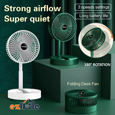 $21.99 • Buy Portable USB Floor Fan Table Desk Rechargeable Foldable Fan Telescopi 3 Speeds