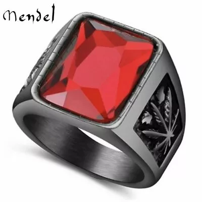 MENDEL Mens Black Red Large Onyx CZ Stone Ring For Men Stainless Steel Size 7-15 • $11.99