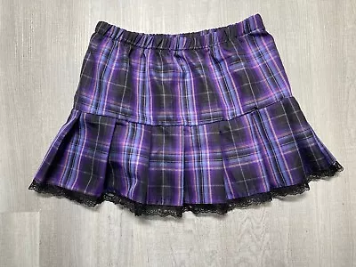 Shein Purple Lace Plaid Elastic Waist School Girl Mini Skirt Junior’s Medium • $10