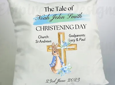 £15 • Buy Personalised Peter Rabbit Christening Cushion For Baptism, Christening Gift, Boy