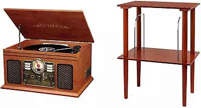 Nostalgic Classic Wood 6-In-1 Bluetooth Turntable Entertainment Center Mahogany • $237.99