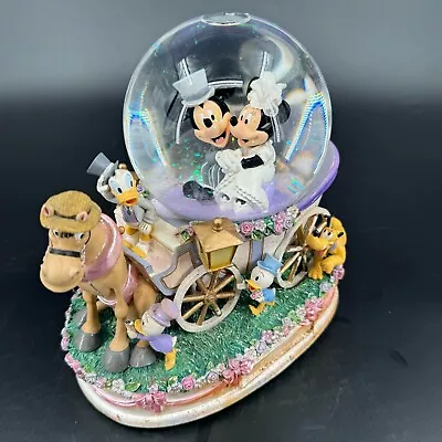 *READ* Disney Snow Globe Mickey & Minnie Mouse Just Married Wedding Goofy Donald • $24.97