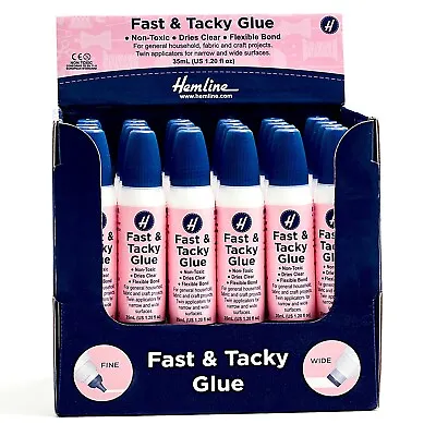 Hemline Fast & Tacky Glue Pen 35ml Narrow & Wide Tip Craft Fabric Single • £3.99